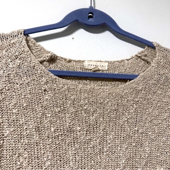 Promesa Beige Knubby Open Knit Lace Back Sweater Women’s Size Small Coquette - Picture 3 of 15
